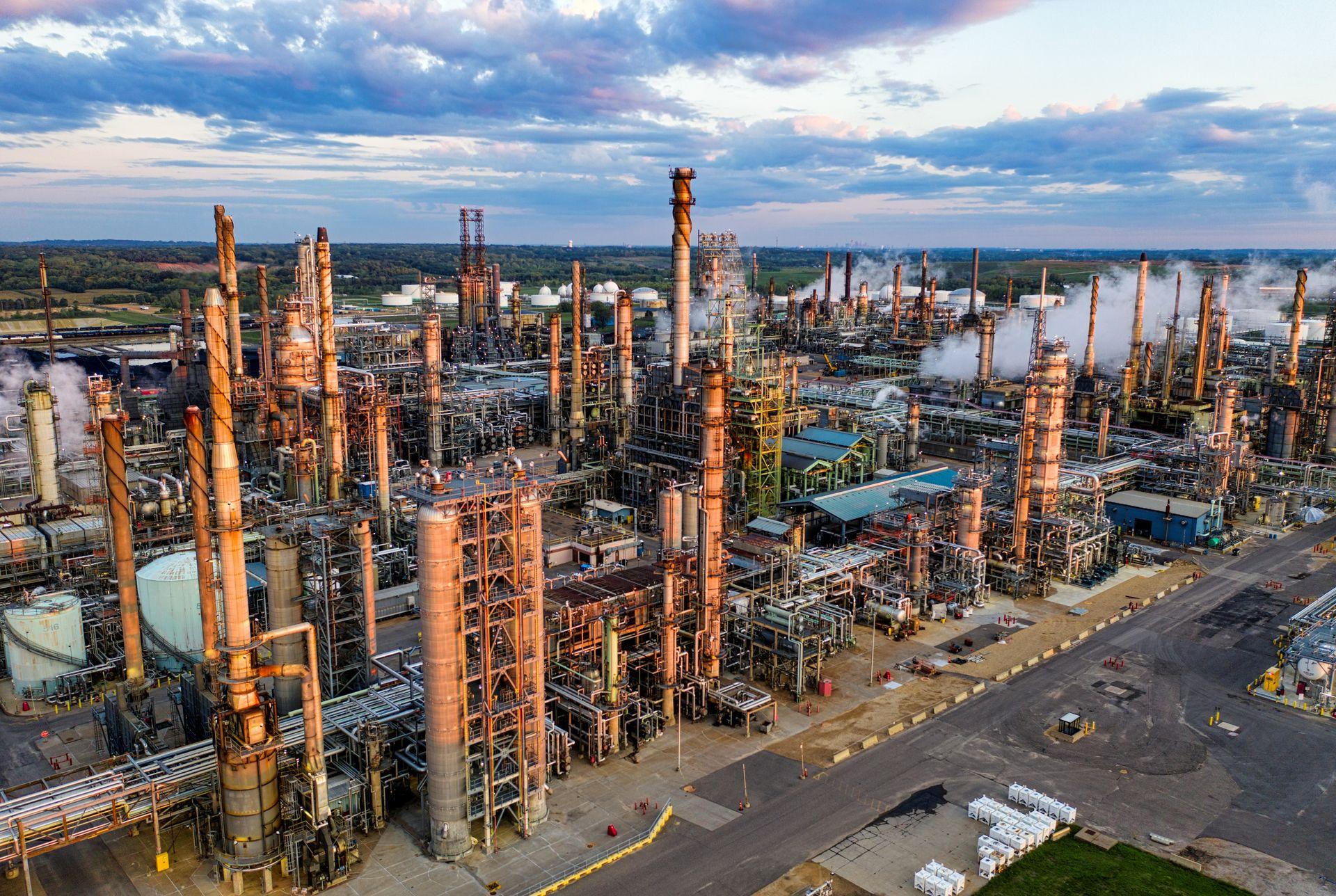 An expansive aerial shot of Pine Bend Oil Refinery.